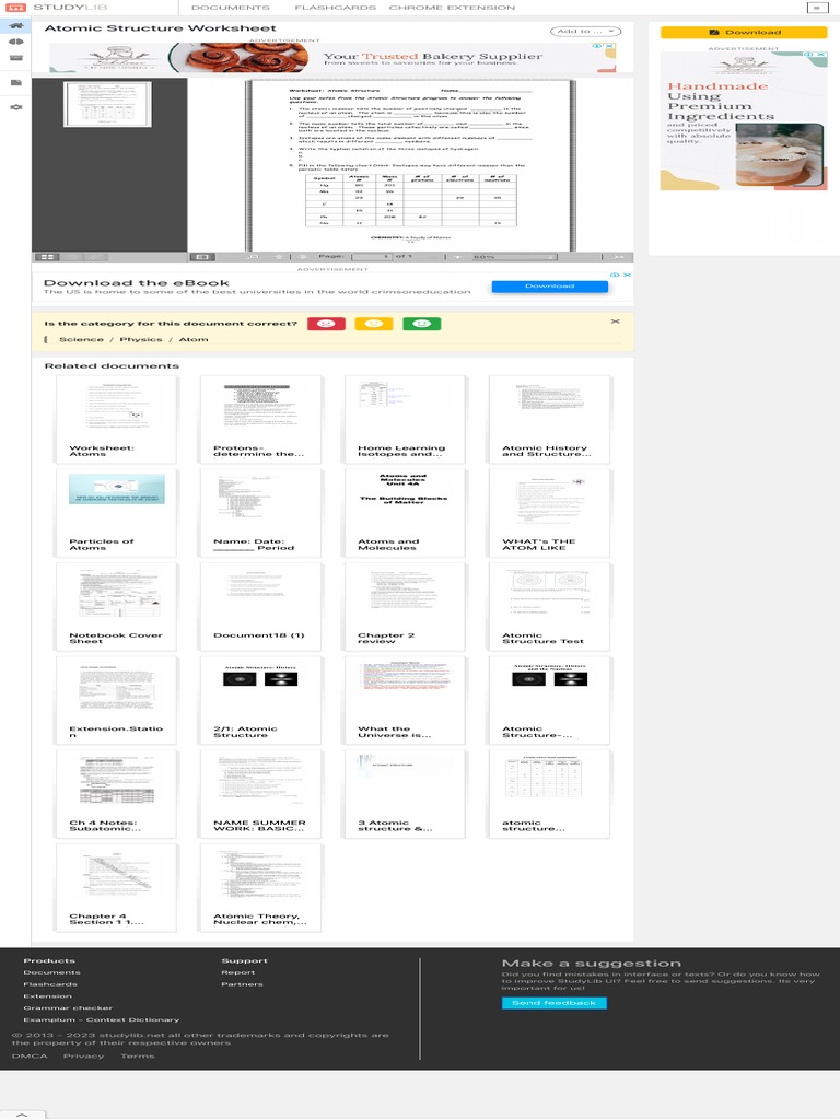Atomic Structure Worksheet | PDF | Atoms | Isotope