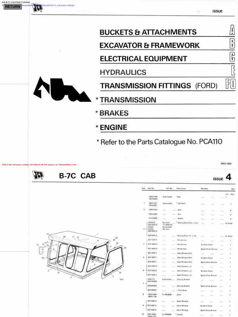 JCB B 7C Cab Parts Catalog Download | PDF