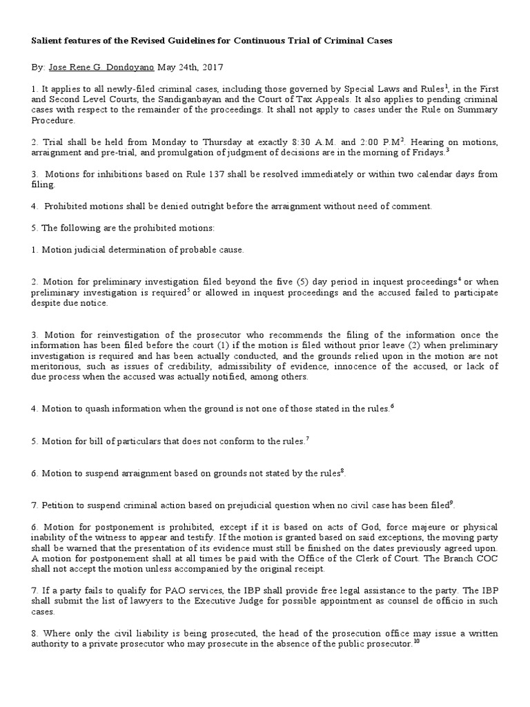Salient features of the revised guidelines for continuous trial of