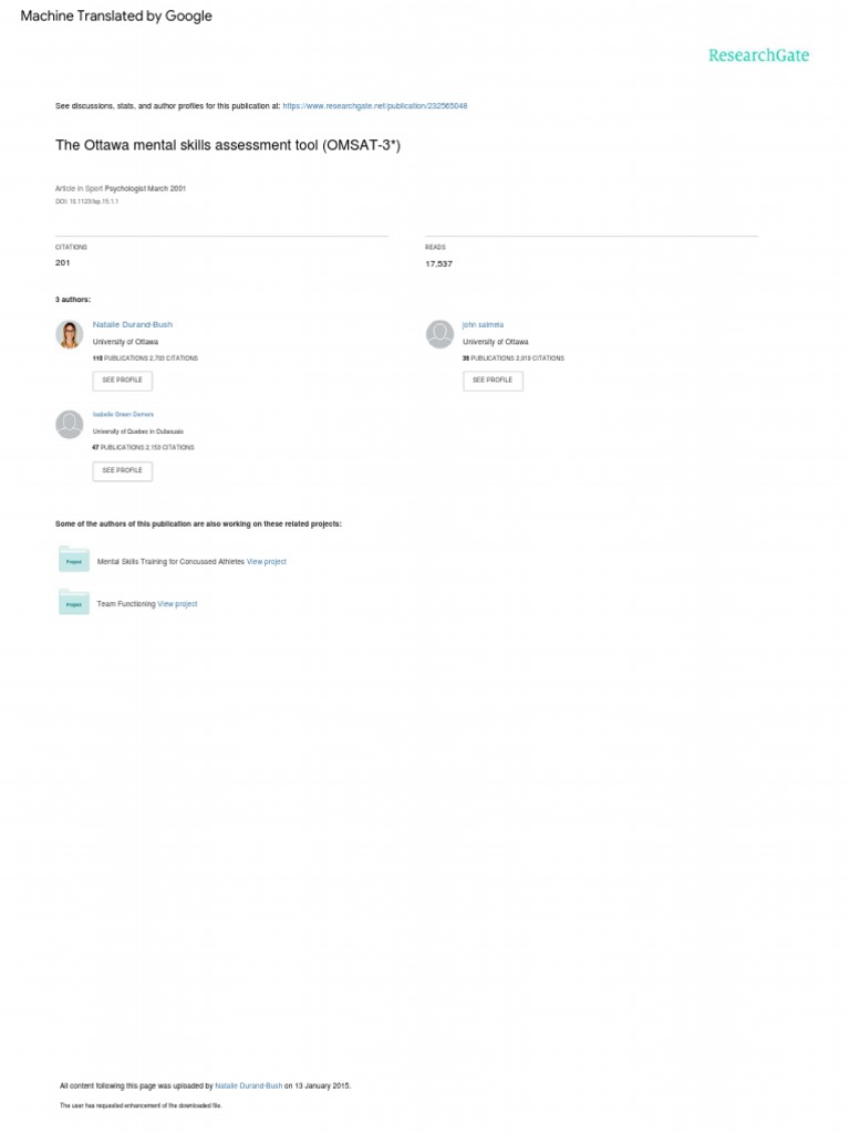 The Ottawa Mental Skills Assessment Tool OMSAT-3 | PDF | Cyberspace ...
