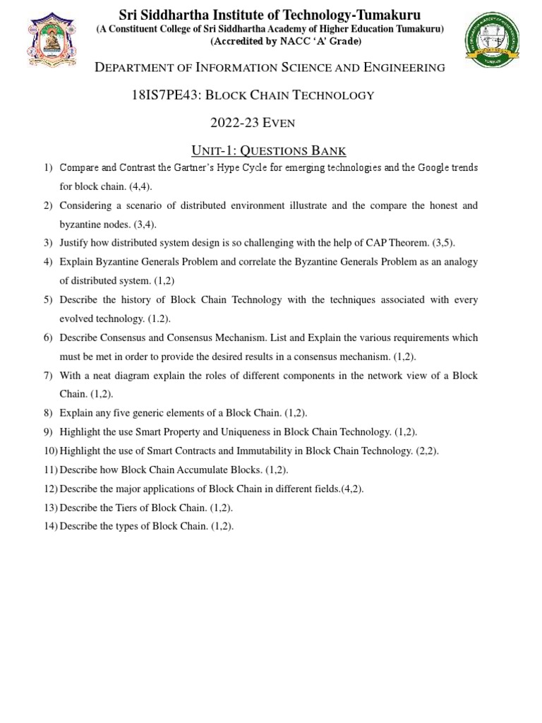 18IS7PE43 - Block Chain Question Bank 2022-23 - ODD-1 | PDF