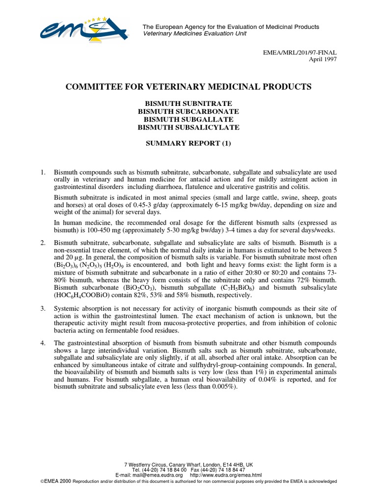 Bismuth Subnitrate Bismuth Subcarbonate Bismuth Subgallate Bismuth