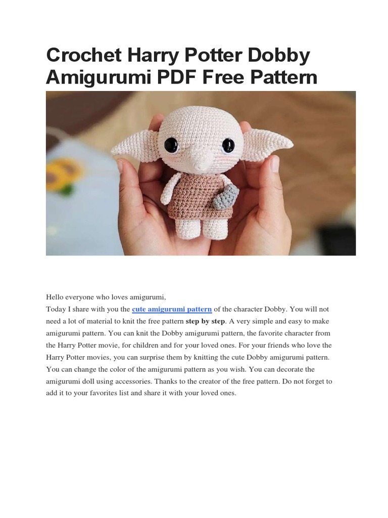 Crochet Harry Potter Dobby Amigurumi PDF Free Pattern PDF Crochet