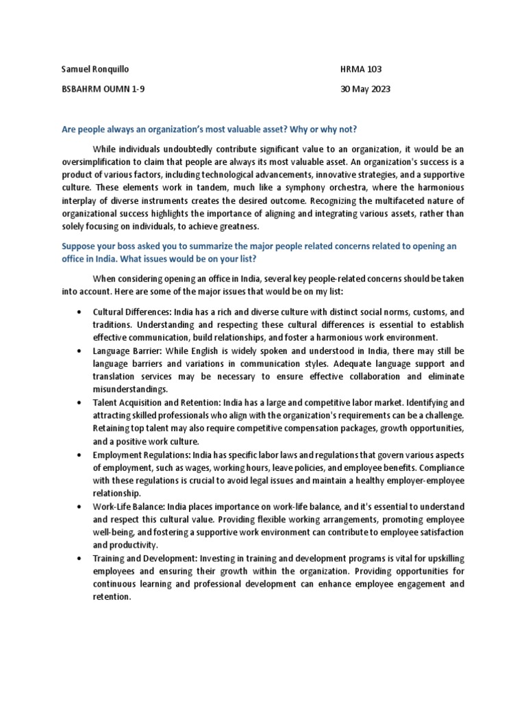 Assignment 1 HRMA 103 | PDF