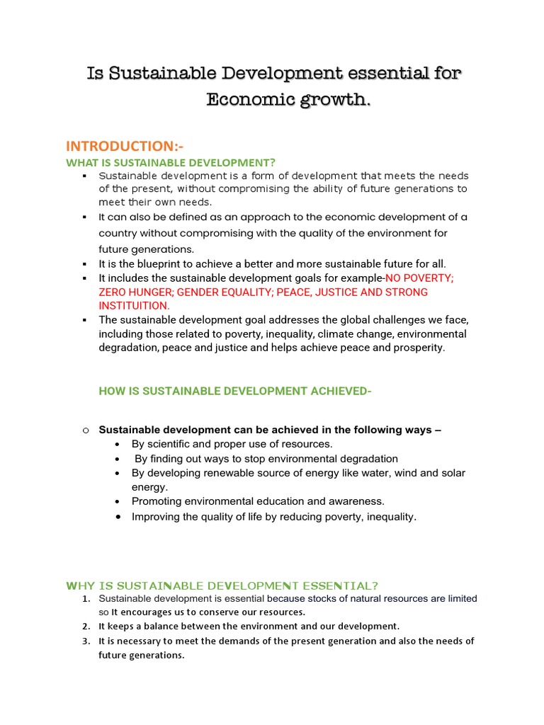 Is Sustainable Development Is Essential For Economic Growth Pdf