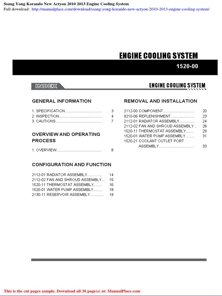 Ssang Yong Korando New Actyon 2010 2013 Engine Cooling System PDF