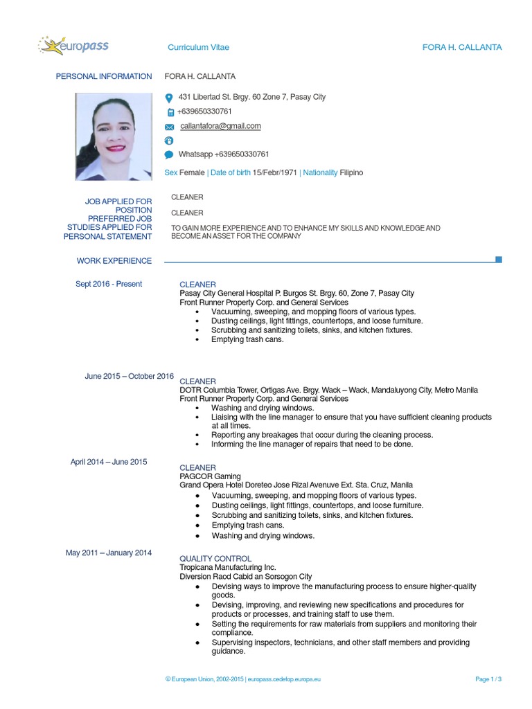 Europass CV Template Callanta | PDF