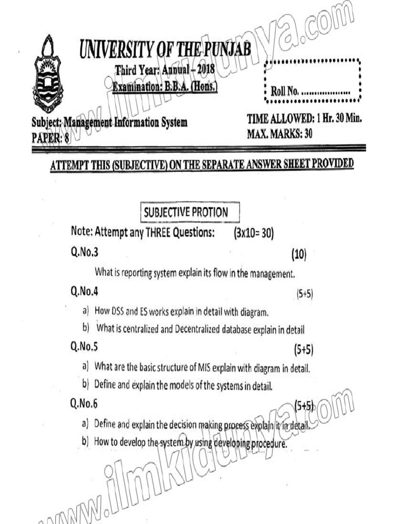 Examination Form Ba 3rd Year Exam