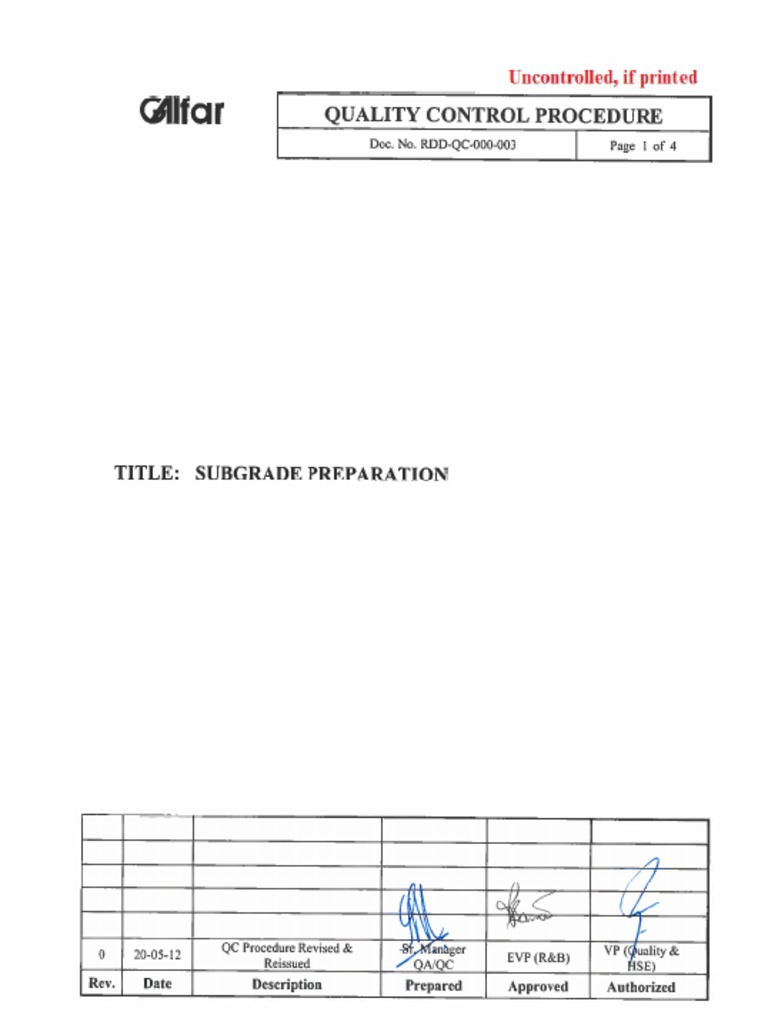 RDD-QC-000-003 Rev.0 Subgrade Preparation | PDF