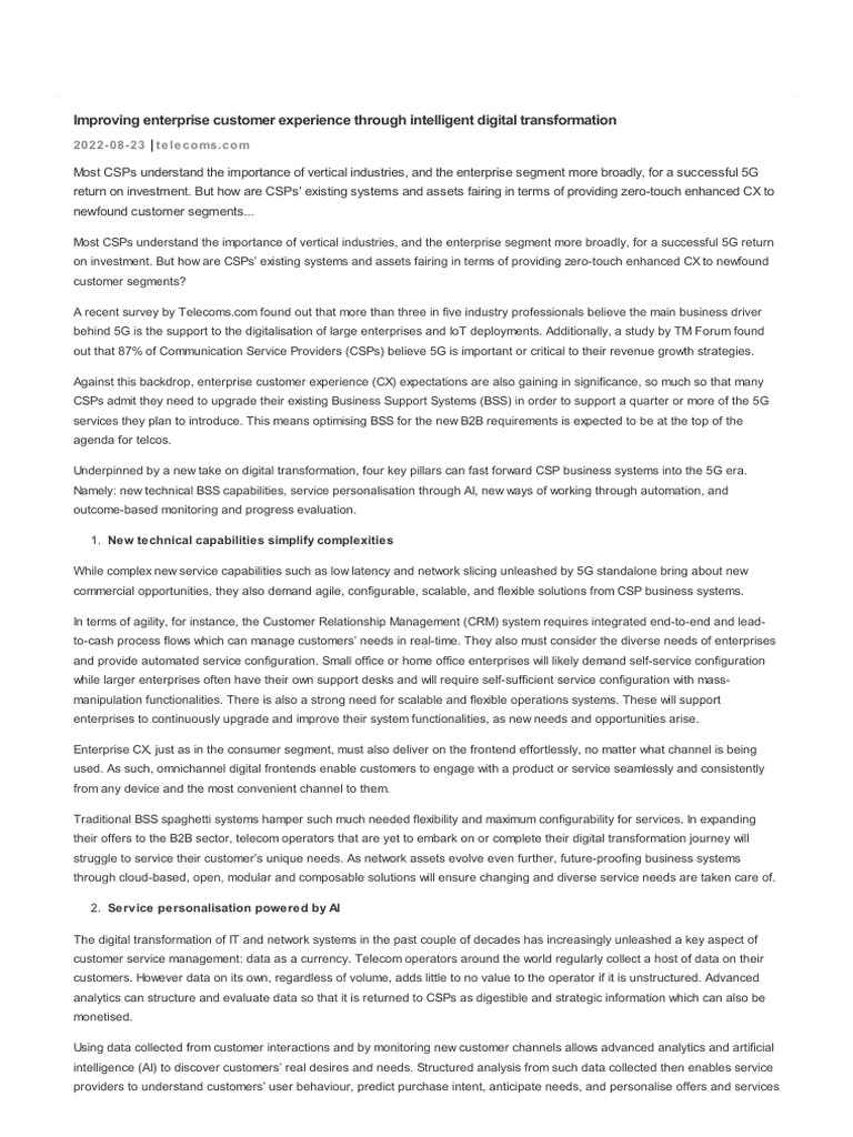 Improving Enterprise Customer Experience Through Intelligent Digital ...