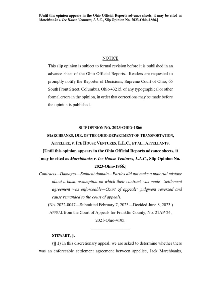 Marchbanks v. Ice House Ventures, LLC, No 20220047 (Ohio June 8, 2023) PDF Appeal Damages