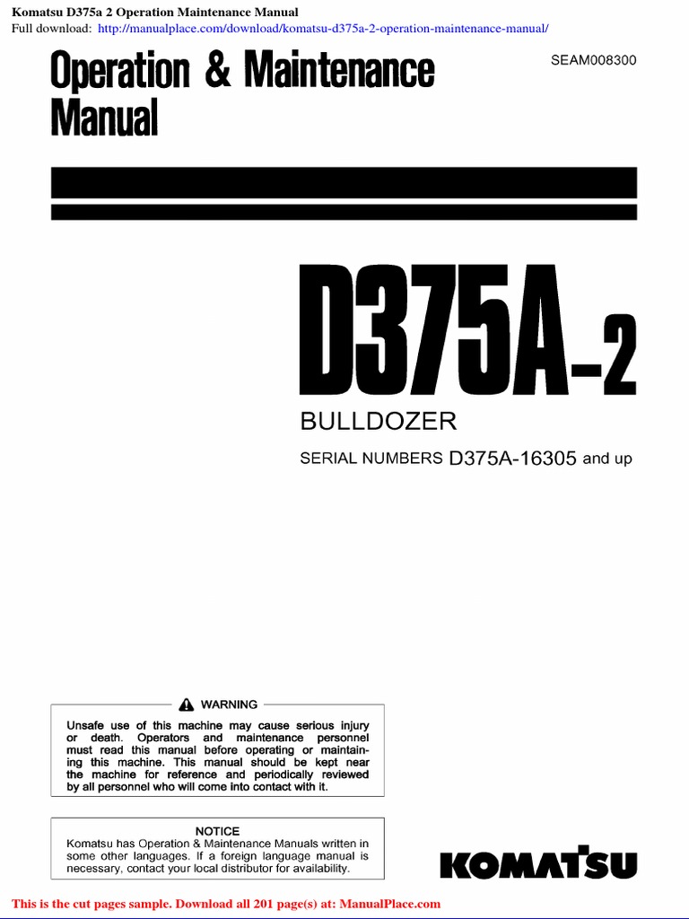 Komatsu D375A-2 Manual Overview | PDF