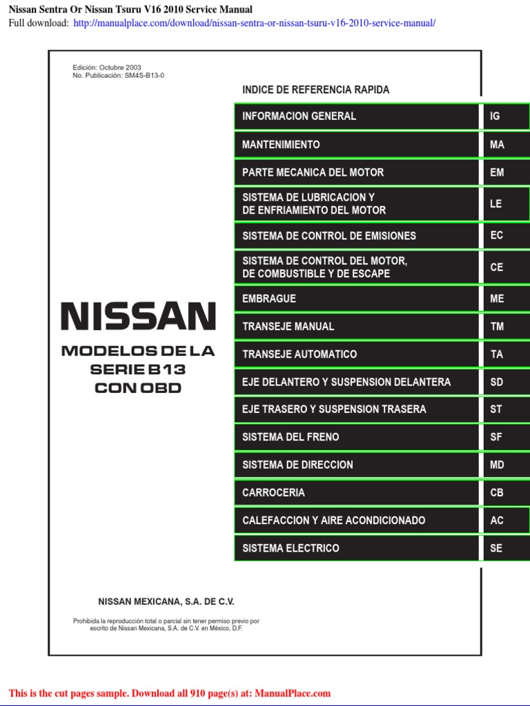 2010 NISSAN SENTRA SERVICE MANUAL PDF visual data 7