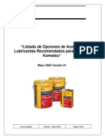 Listado de Opciones de Aceites y Lubricantes Recomendados para Equipos Komatsu