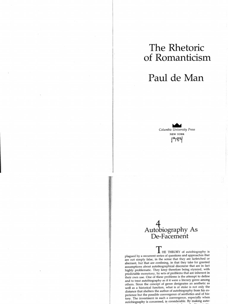Paul de Man The Rhetoric of Romanticism | PDF