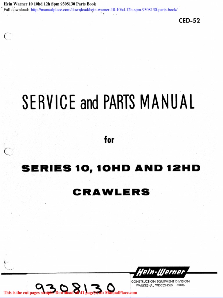 Hein Warner 10 10hd 12h SPM 9308130 Parts Book PDF Manual