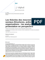 Les Théories Des Mouvements Sociaux - Structures, Actions Et Organisations - Les Analyses de La Protestation en Perspective