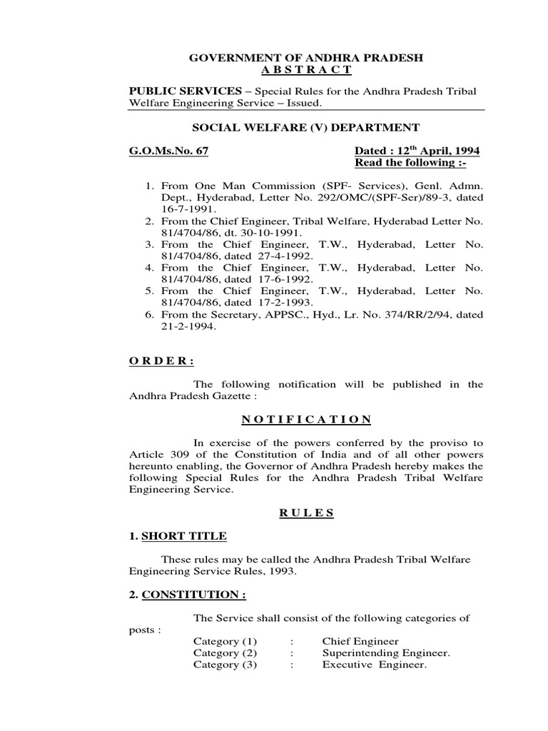 Government of Andhra Pradesh PUBLIC SERVICES Special Rules For The