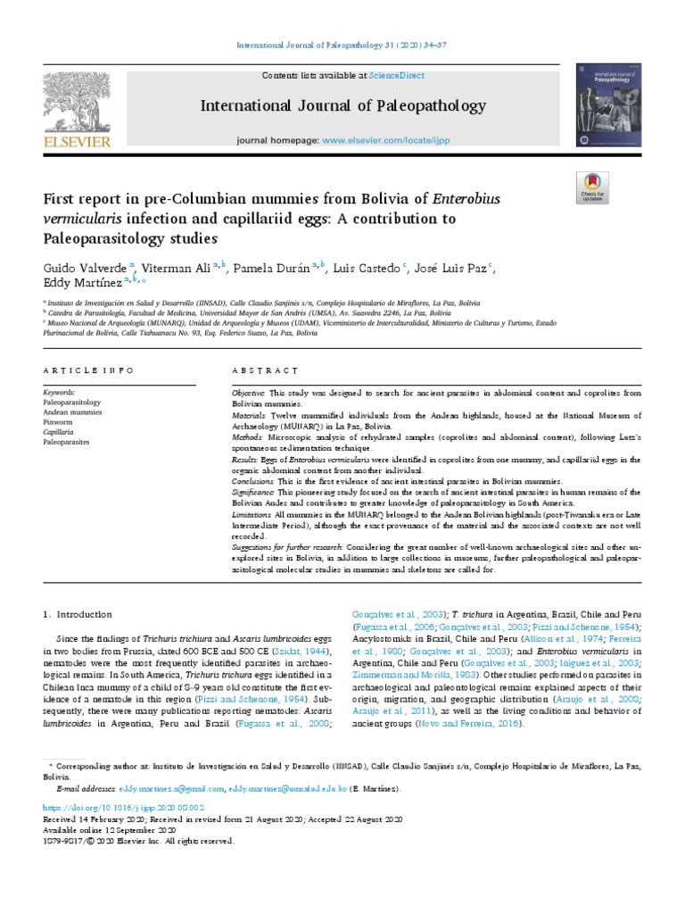 First Report in Pre-Columbian Mummies From Bolivia of Enterobius ...