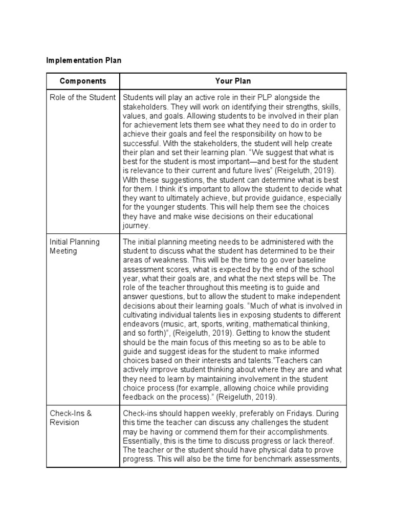 Implementation Plan | PDF | Teachers | Goal