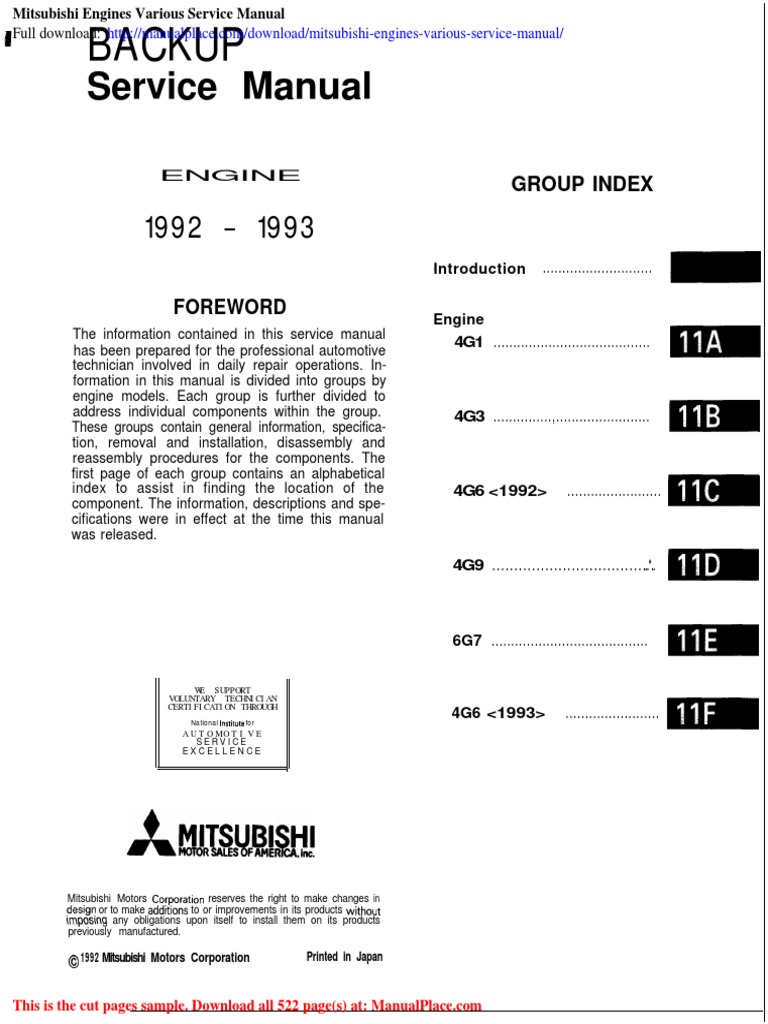 Mitsubishi Engines Various Service Manual PDF Throttle Vehicles