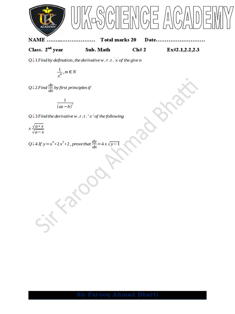 2nd year math ch 2 ex 2 1 2 2 2 3 test subjective pdf