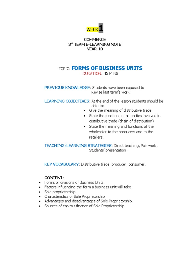 S1 Commerce Week 1 Sole Proprietorship Download Free Pdf Sole