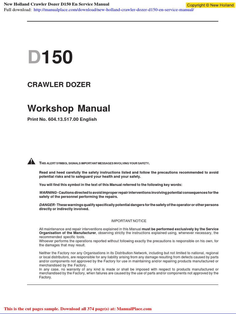 New Holland D150 Crawler Dozer Manual | PDF | Welding | Construction