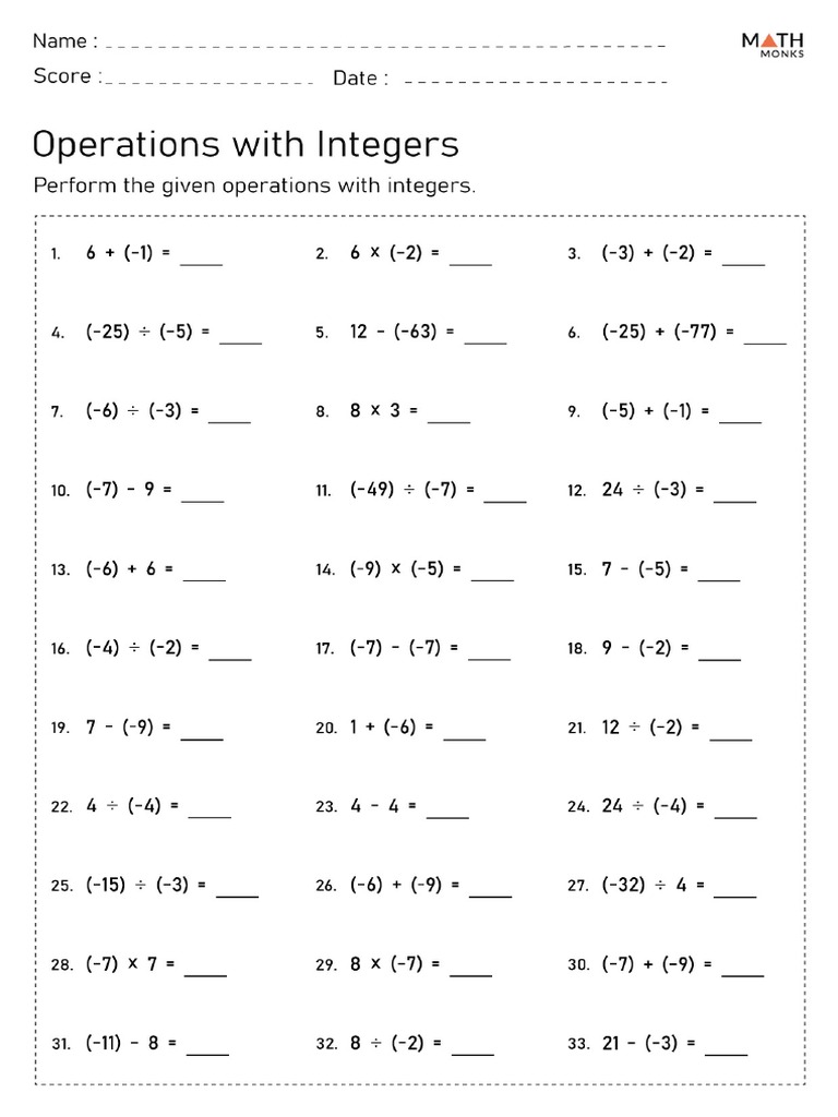 Integer-Operations-Worksheet | PDF