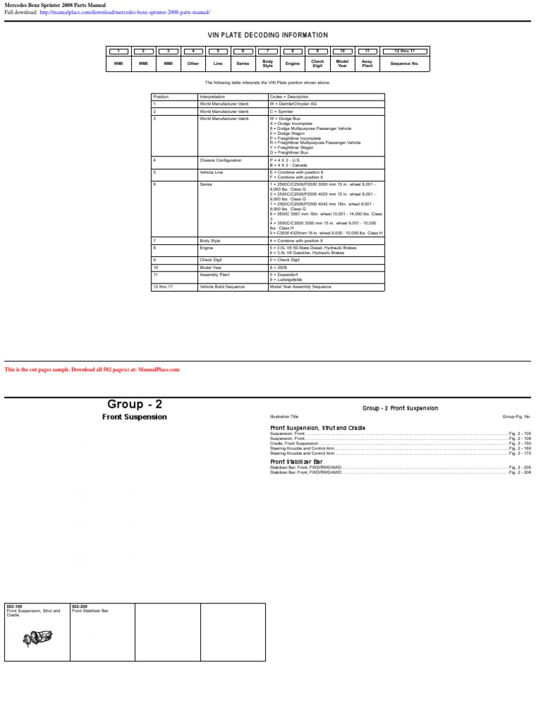 2008 Mercedes Sprinter VIN Decoding Guide | PDF | Mercedes Benz ...