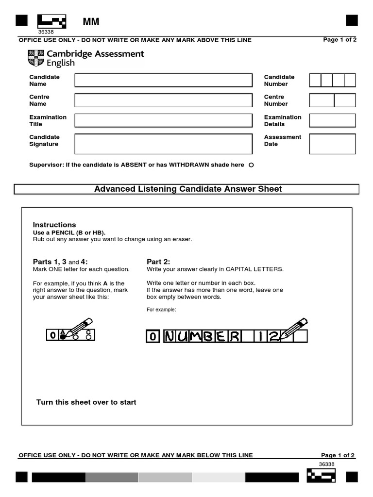C1 Advanced Listening Answer Sheet PDF