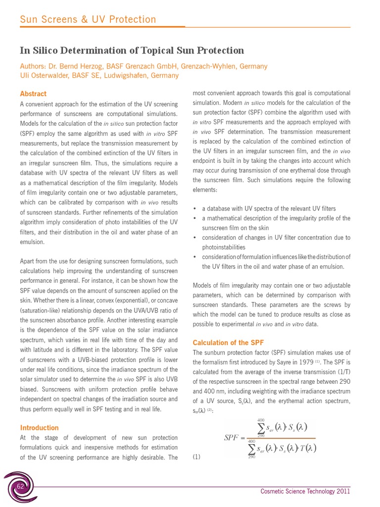 In Silico SPF Estimation for Sunscreens | PDF | Sunscreen | Science