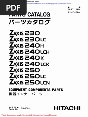 Hitachi ZX230 Parts Overview | PDF