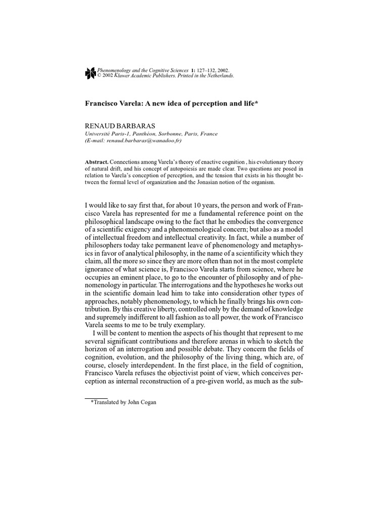 Francisco Varela A New Idea of Perceptio | PDF