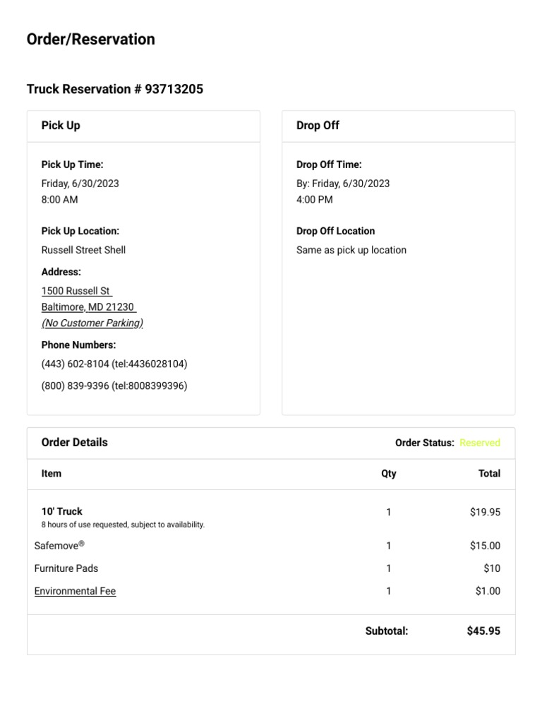 OrderReservation Confirmation UHaul PDF