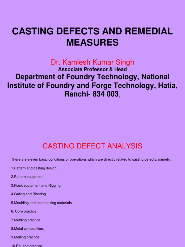 CASTING DEFECTS AND REMEDIAL MEASURES (Final) PDF Casting (Metalworking) Building Materials