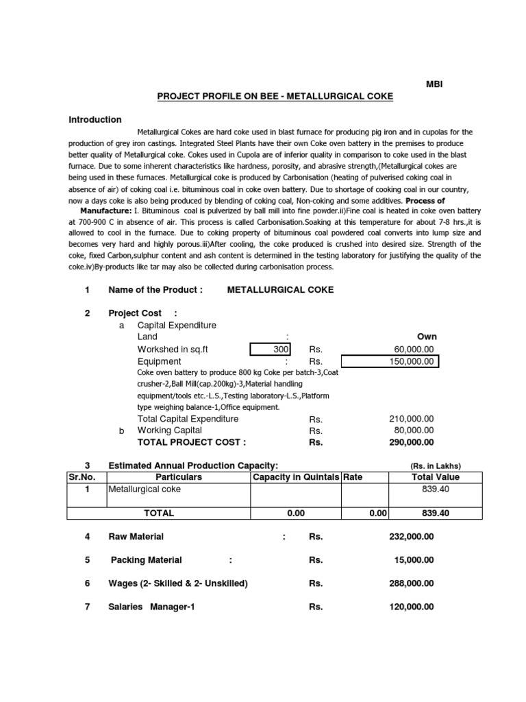 Metallurgical Coke Project Profile | PDF | Coke (Fuel) | Coal