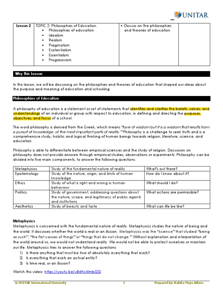 Educational Philosophies Explained | PDF | Idealism | Philosophy Of ...
