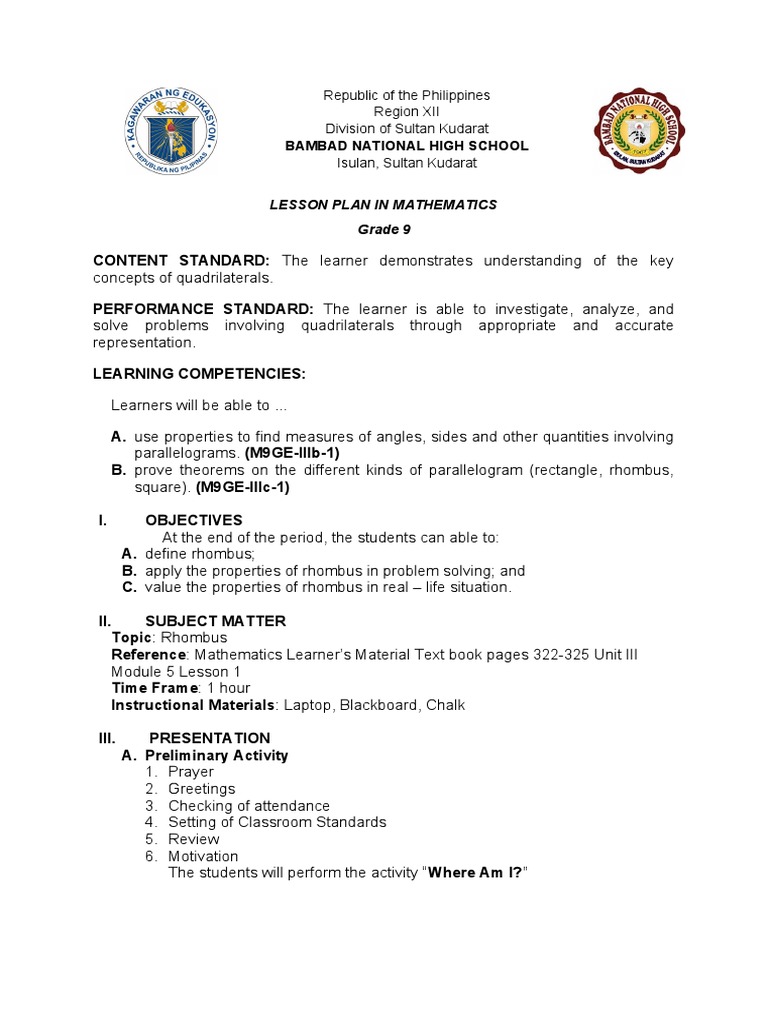 S Dlp Theorems On Rhombus Pdf Elementary Geometry Cognition