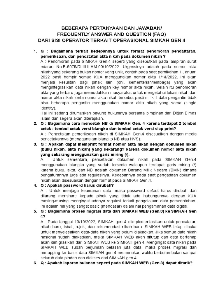 FAQ Operasional SIMKAH Gen 4 | PDF | Bisnis | Pengelolaan Keuangan & Uang