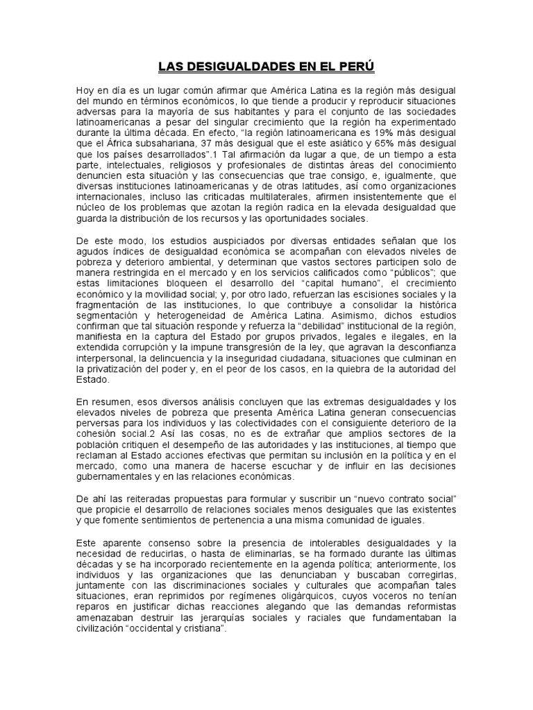 Desigualdad y Pobreza en el Perú | PDF | Desigualdad social ...