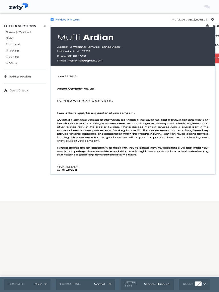 Cover Letter Zety Download Free PDF Communication Cognition