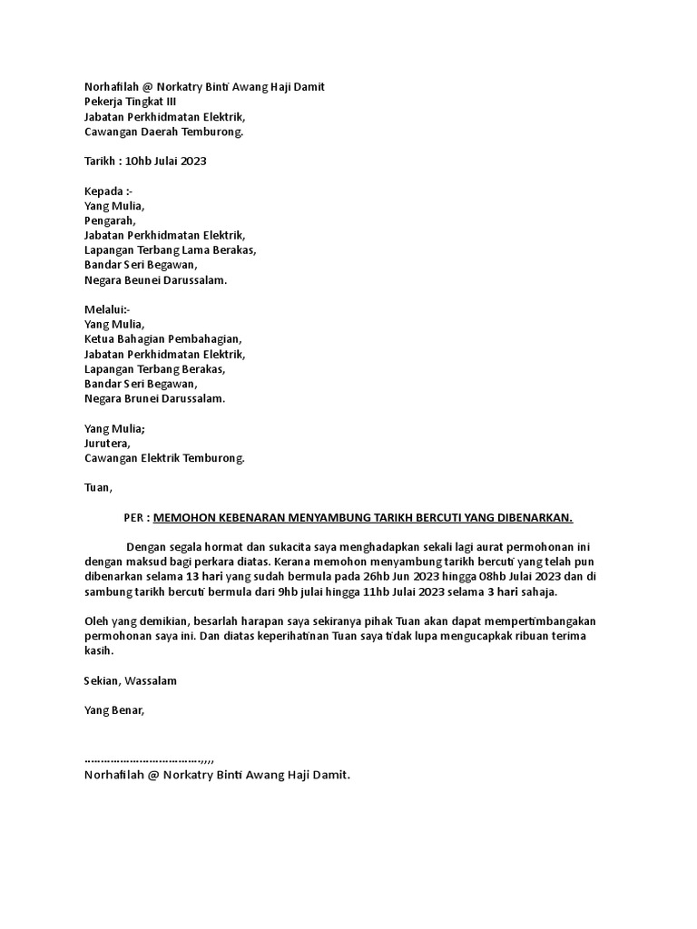 Surat Menyambung Cuti 2023 Pdf