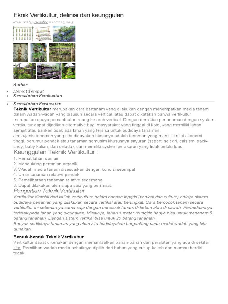 Teknik Vertikultur untuk Urban Farming | PDF