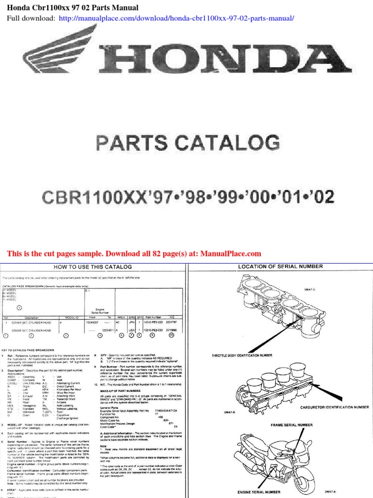 Honda Cbr1100xx 97 02 Parts Manual | PDF