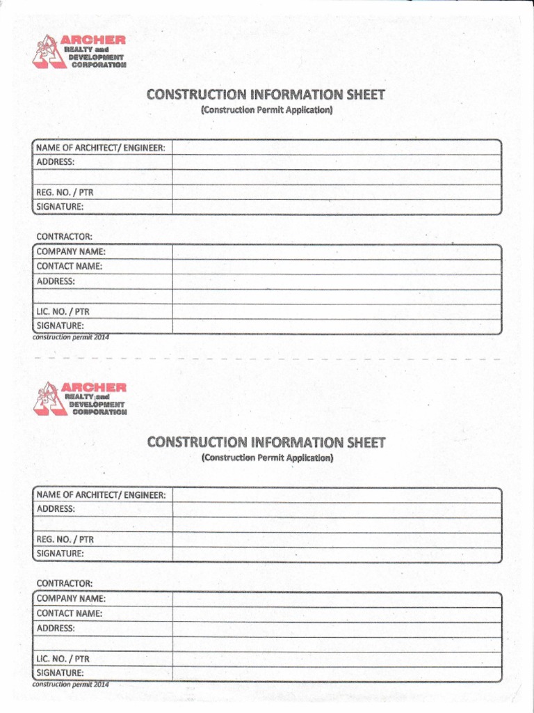 Construction Information Sheet PDF