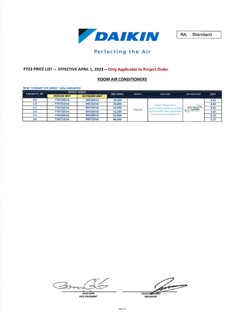 Daikinfy23 Dph (Pj) Pricelist 2023 (April) PDF