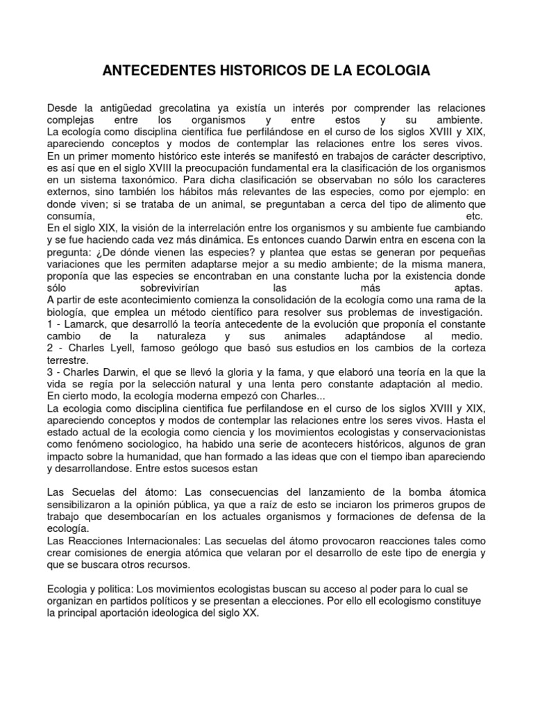 Antecedentes Historicos de La Ecologia Charles Darwin