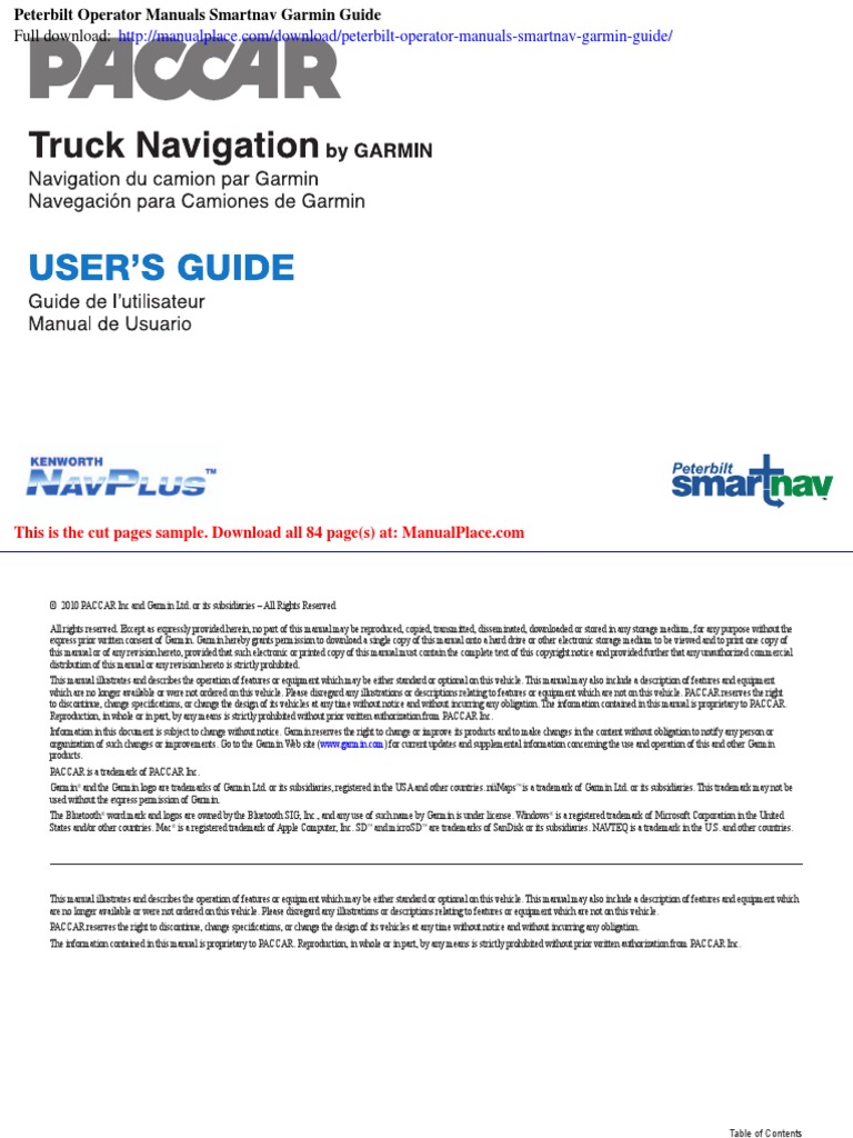 Peterbilt Operator Manuals Smartnav Garmin Guide PDF Icon