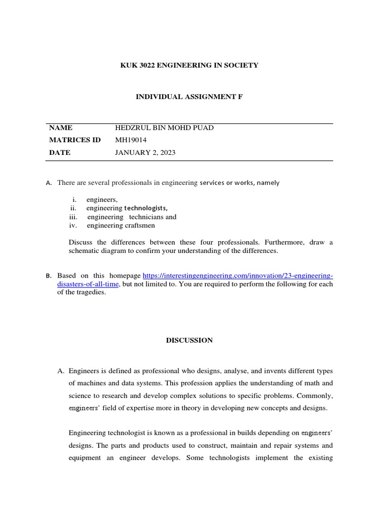 Individual Assignment F - MH19014 | PDF | Engineering | Engineer